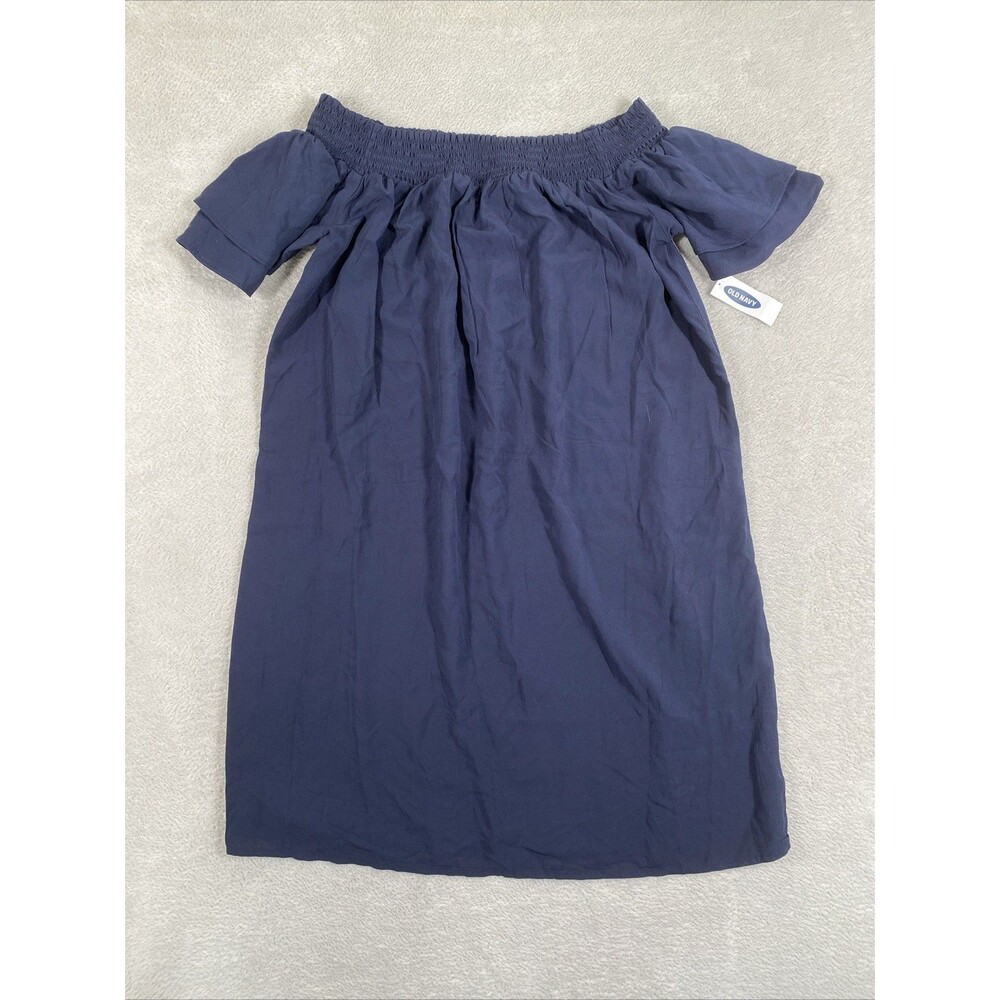 New Old Navy Shift Sun Dress Women's Small Navy Blue Smocked Neck Flutter Sleeve